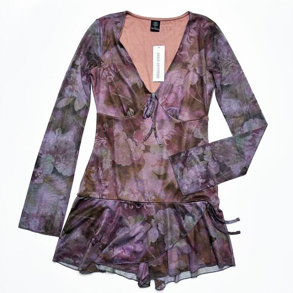 Urban Outfitters Pants - NWT Urban Outfitters Eva Floral Printed Mesh Playsuit Romper Mini Dress Medium